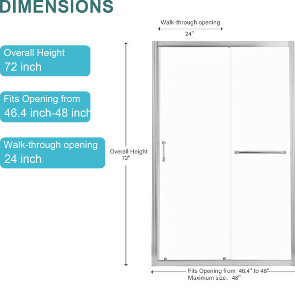 StoneStory Single Sliding Bypass Shower Enclosure 48"X72", Brushed ...